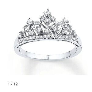 Kay Jewelers Sterling Silver Crown ring and pendant set with white diamonds.